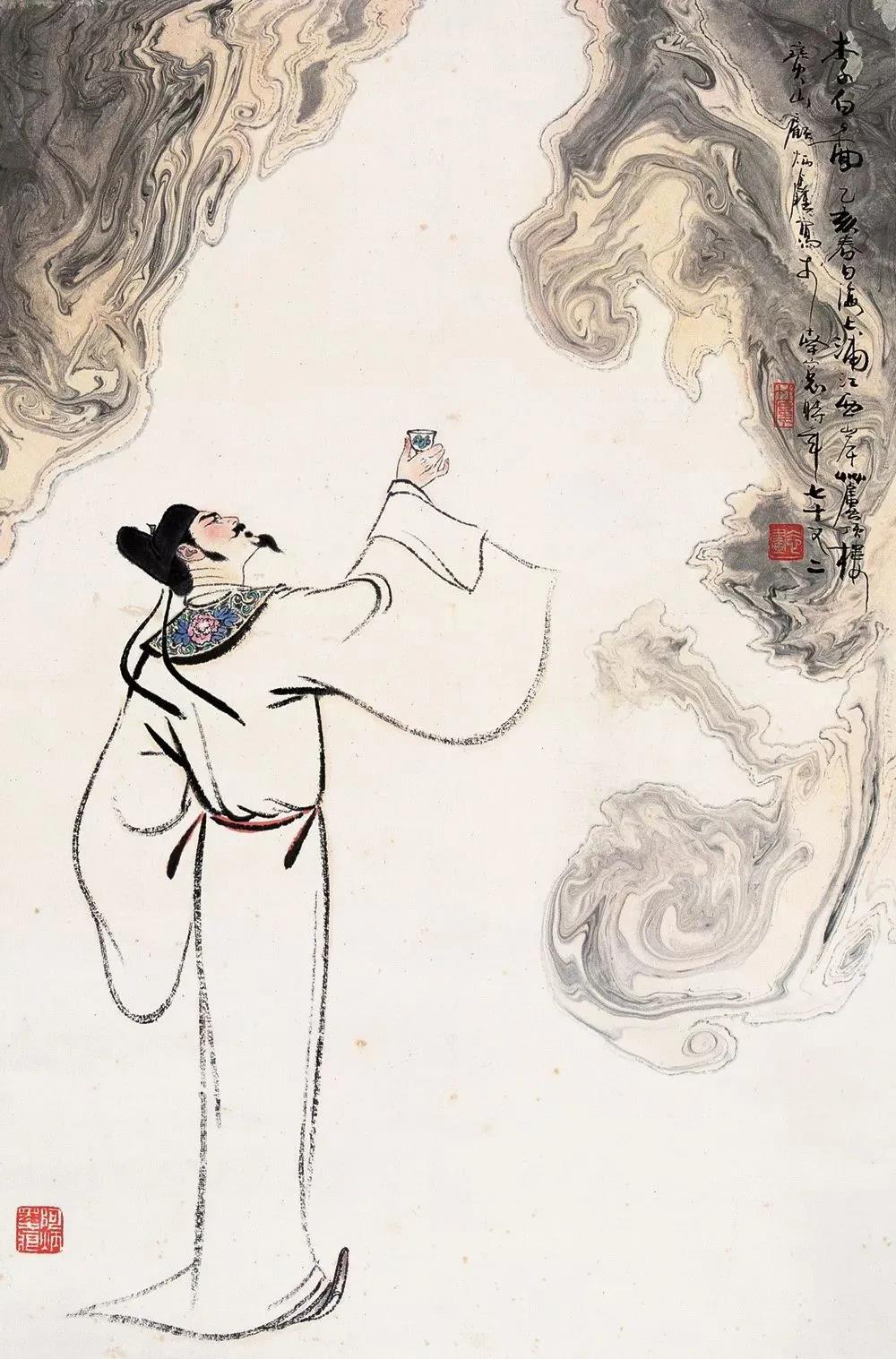 ▲“詩(shī)仙”李白勸自己喝酒：“舉杯邀明月，對(duì)飲成三人”。（圖片來源：三聯(lián)生活周刊）